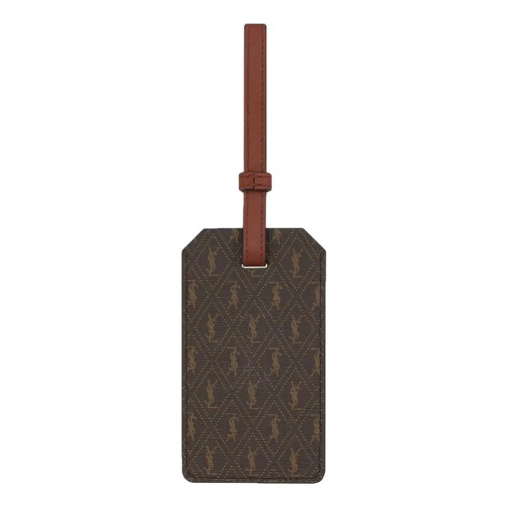 Saint Laurent Brown Monogram Leather Luggage Tag With Monogrammed With S